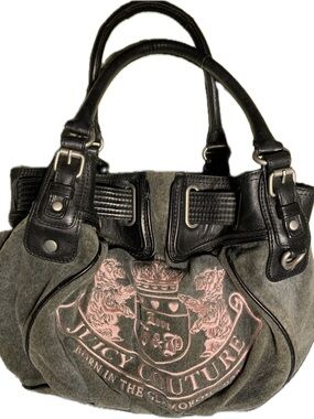 Juicy Couture Gray Velour Satchel Shoulder Handbag Y2K